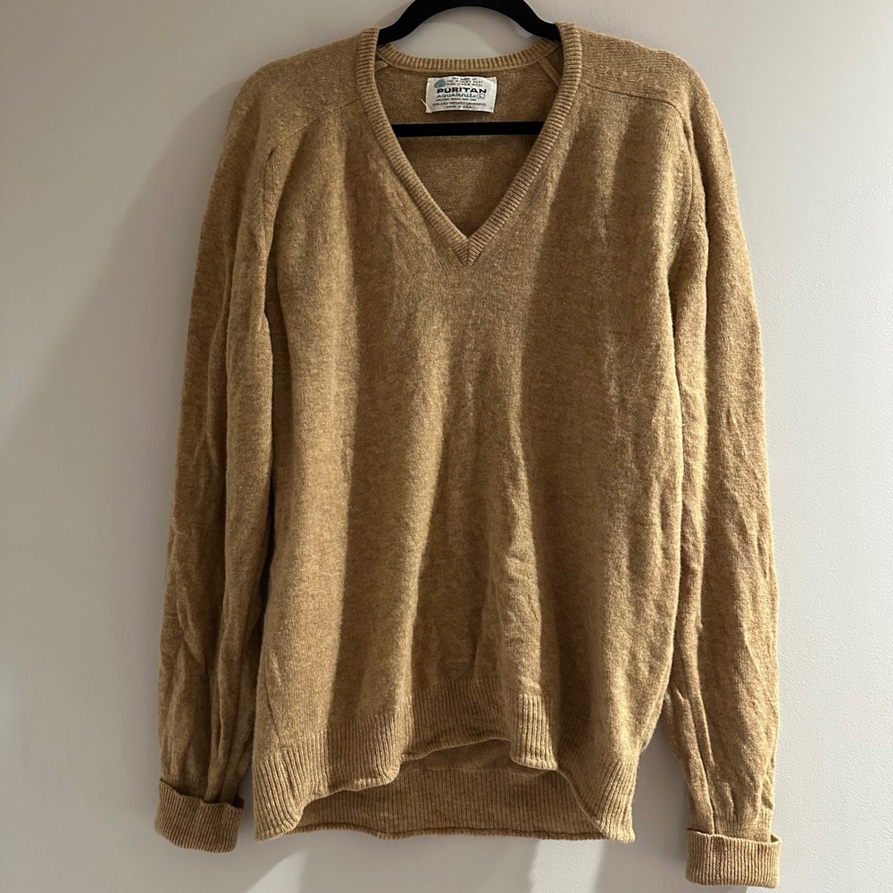 Vintage Puritan Aquaknit Sweater Mens Large V-Neck 100% Lambswool Made in USA